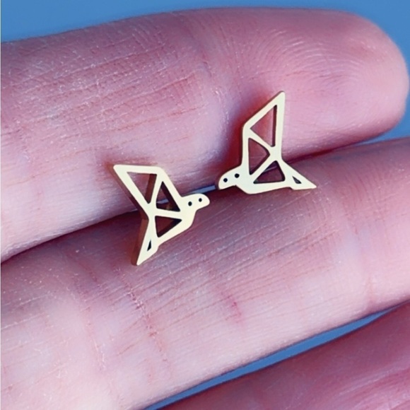 Surgical Steel Origami Bird Stud Earrings - Picture 6 of 16